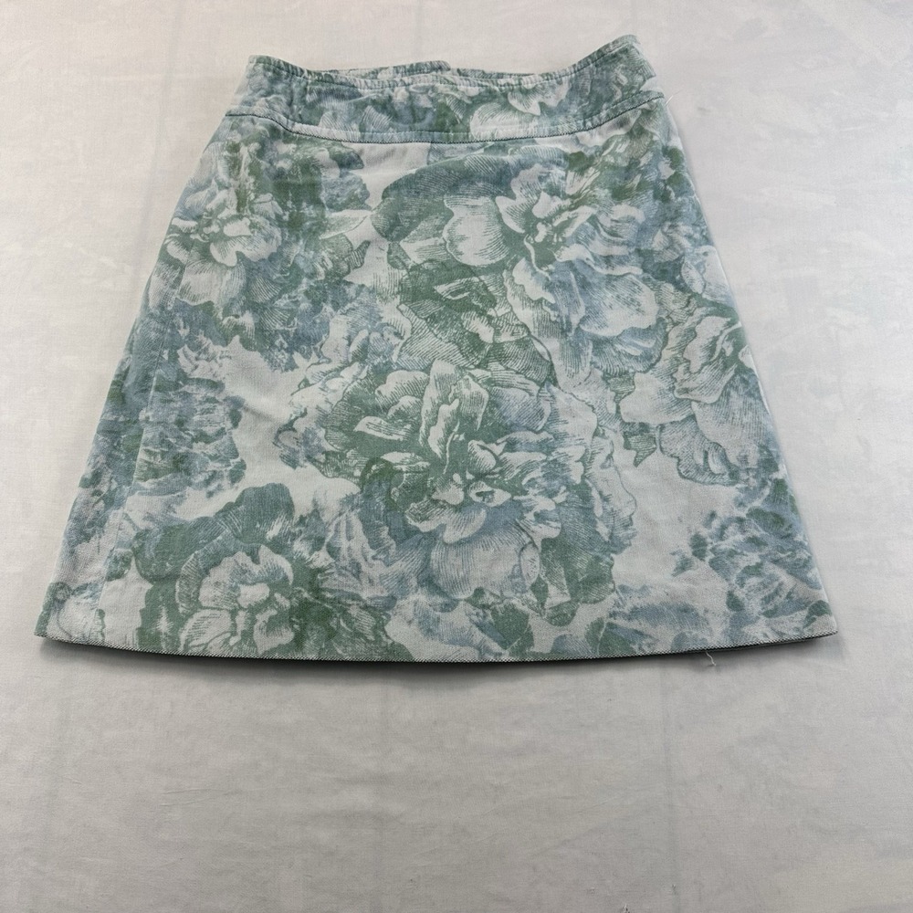 Elevensees Womens Size 2 Green Floral Stretch A-Line Mini Skirt Cotton